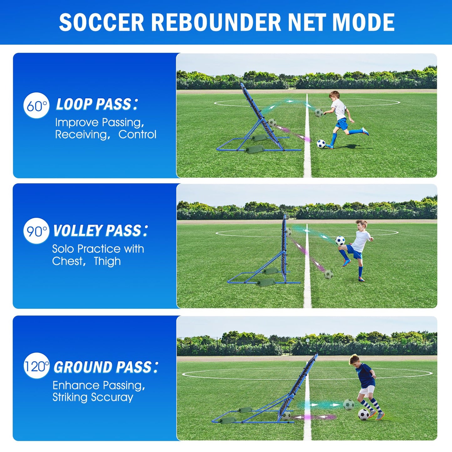 7x4FT Soccer Baseball Rebounder Net, Quick-Switch Angle Softball Pitch Back Net Volleyball Soccer Training for Control, Passing Practice, Bounce Back Rebounder Gifts & Equipment for Kids,Teens & Adult