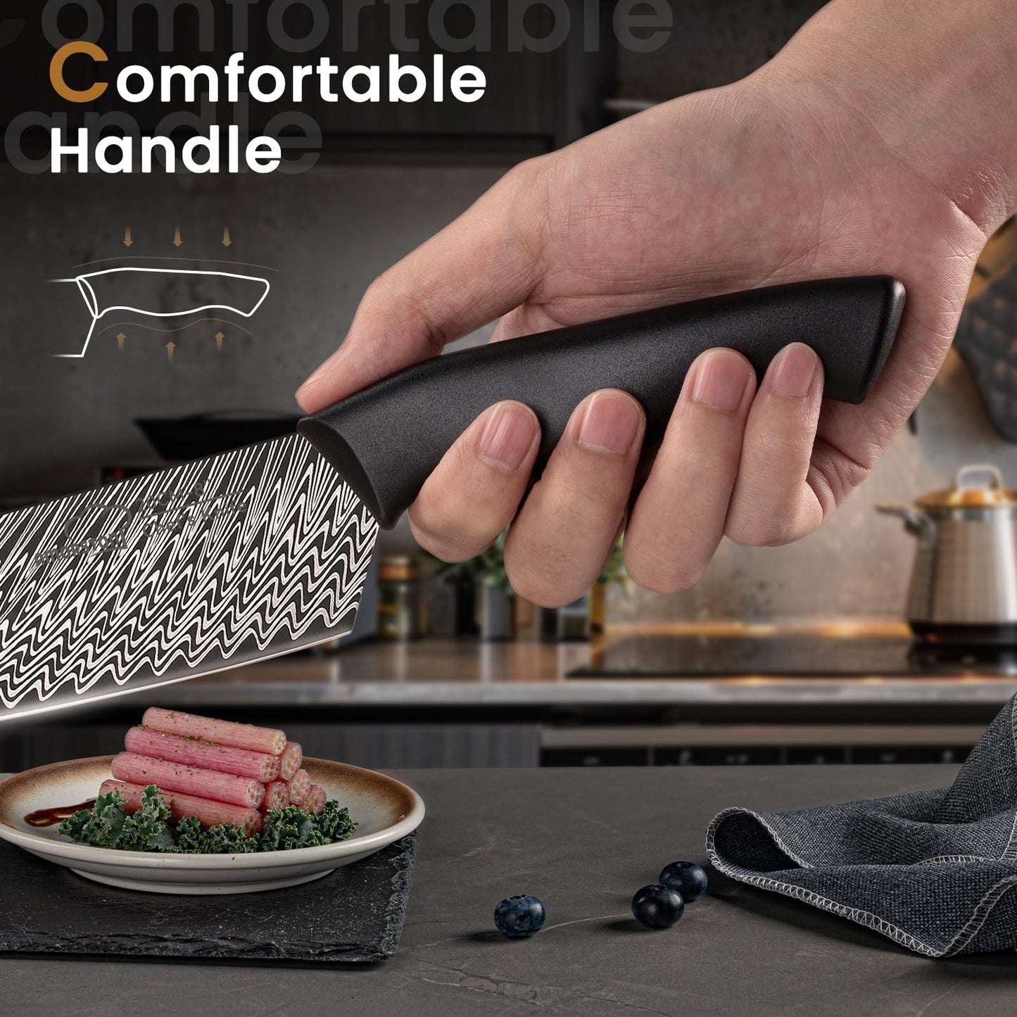 Knife Set, Amorston 15 Pieces Kitchen Knife Set with Built in Knife Sharpener, High Carbon German Stainless Steel Knife Block Set, Black Dishwasher Safe Knives Set, Mothers Day Gifts