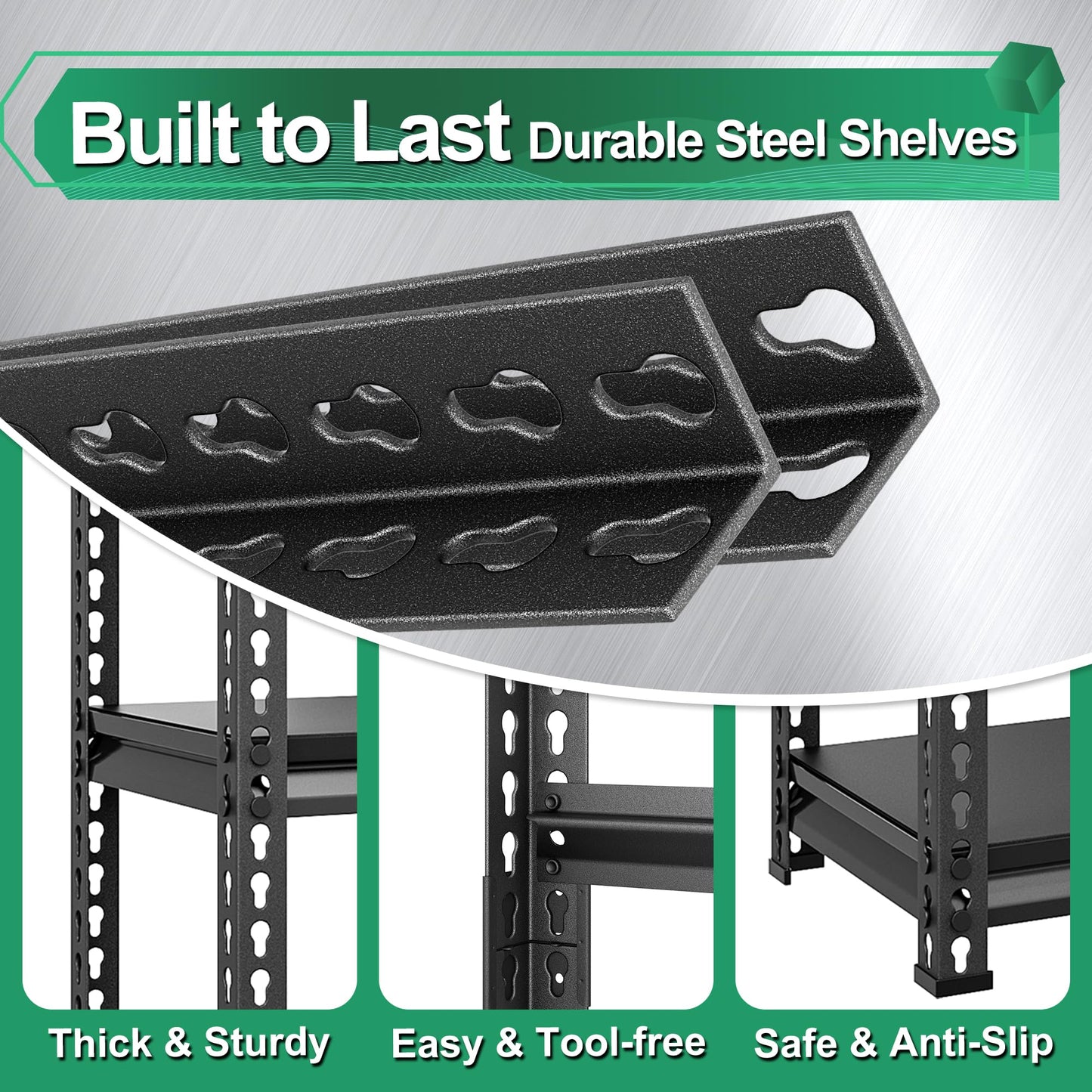 SUPPNEED Metal Storage Garage Shelving: 48'' Wide 2,000Lbs Freestanding Utility Shelves, Adjustable Heavy Duty Rack Units 4 Tier Black 48" W x 16" D x 66" H
