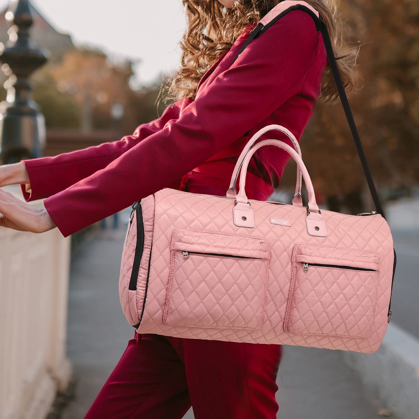 Womens Convertible Garment Bags for Travel, Modoker Waterproof Carry On Garment Bag Garment Duffel Bag - 2 in 1 Hanging Suitcase Suit Travel Luggage Bag, Pink