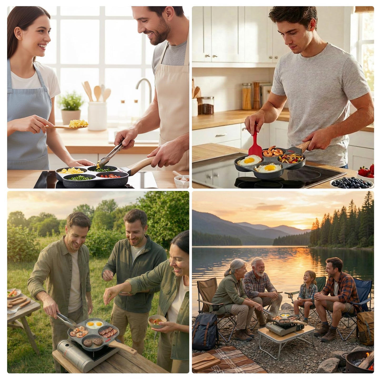 oxiraqan 4 Cups Pancake Pan Omelette Nonstick, Mcgriddle Pan, Egg Frying Breakfast 4 Section, Suitable For Gas Stove And Induction Cookware, Breakfast, Pancake, Send Goods From Local Warehouse
