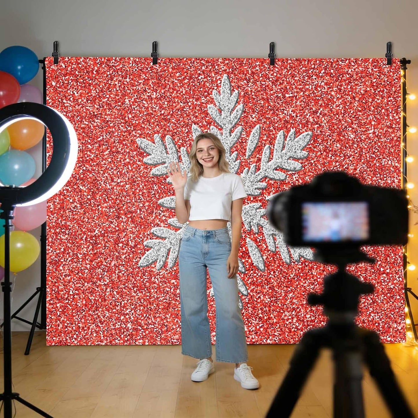 Generic 10 8 Modern Themed Photo Backdrop for Photoshoot, x FT Winter Watercolor Sparkling Snowflake Pattern Photo