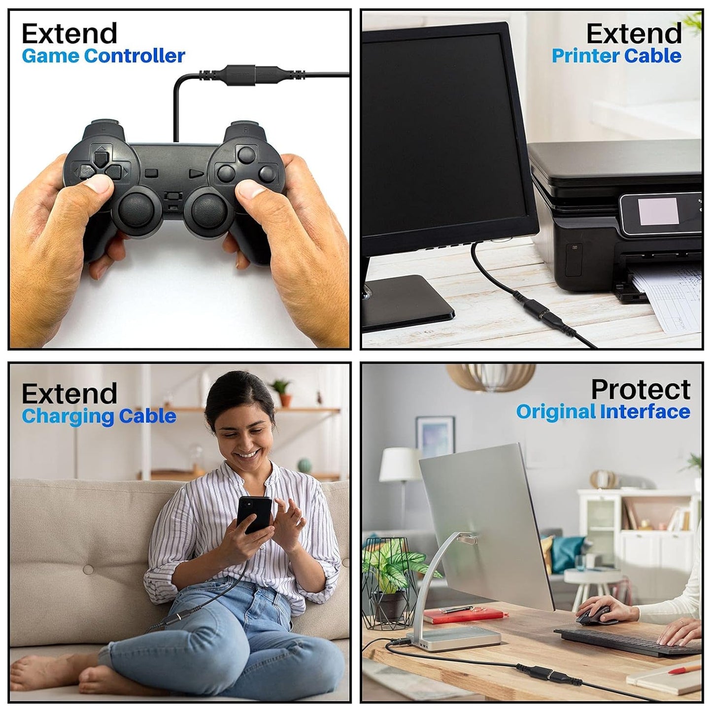 3 Pack 3.0 4 5Gbps 5 USB Extension Cable Feet, USB A Male to Female Extender Cord, Data Transfer for Webcam, Printer