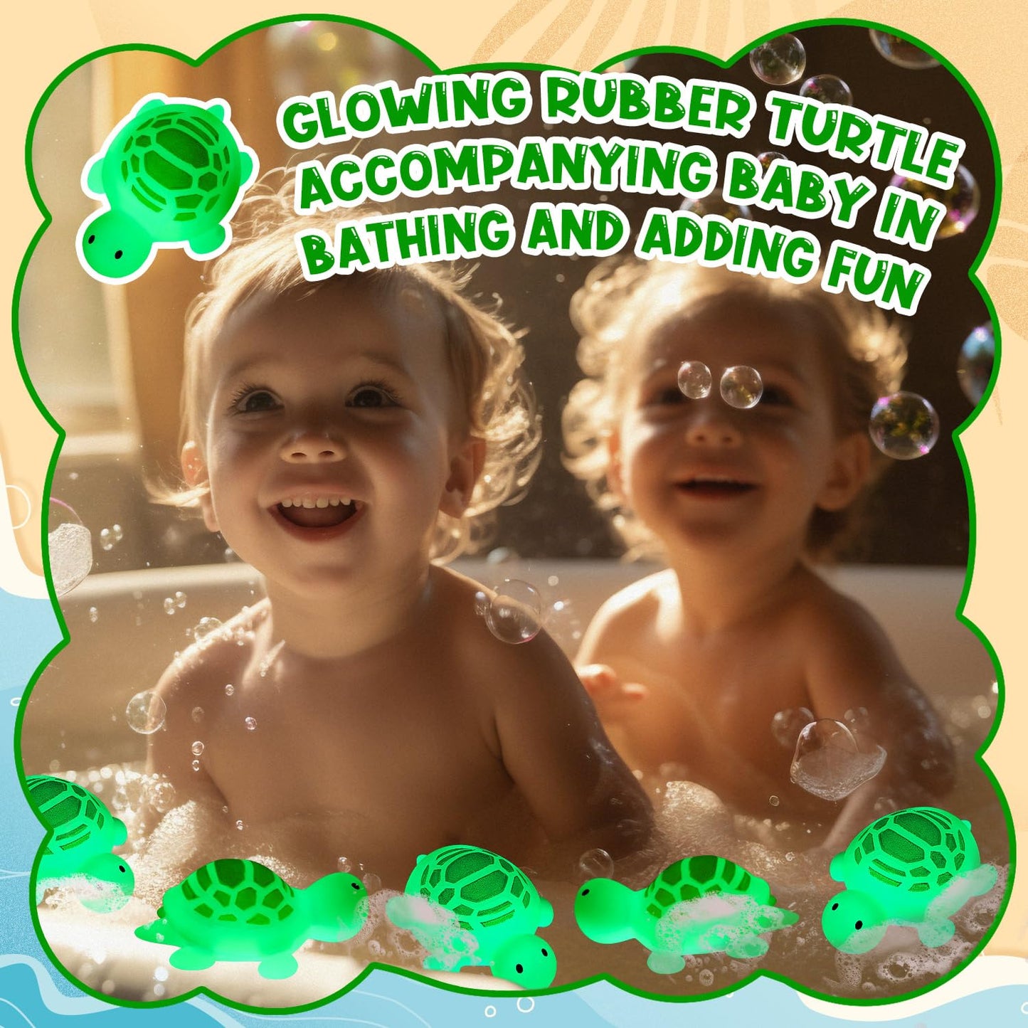 25PCS Rubber Turtle Bath Toys Glow in The Dark Green Floating Squeaky Sea Turtle Rubbe Toys, Cute Screaming Sound Rubber Turtle Bulk for Bath Shower Swimming Pool Birthday Beach Decor