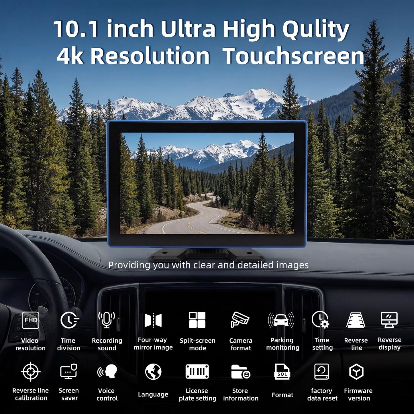 4K RV Backup Camera System 10.1 Quad Split Touchscreen Monitor with 4 1080P Night Vision Cameras IP68K Waterproof Wired Camera for RV Trailer Truck Semi-Trailer, DVR Loop Recording