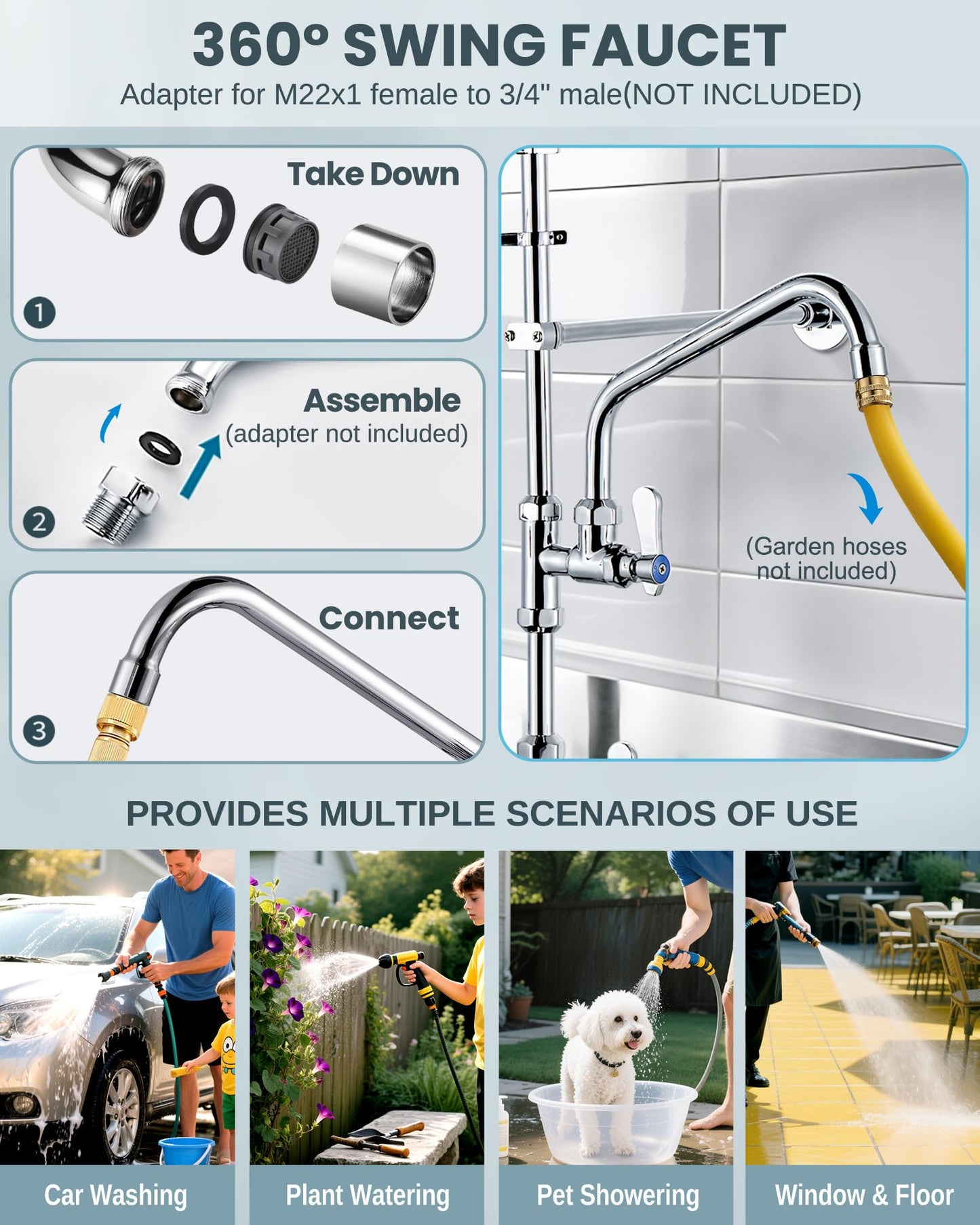 iVIGA Single Hole 39" Height Commercial Kitchen Faucet Deck Mount with Pre-Rinse Sprayer, Commercial Sink Faucet with 10" Add-on Swing Spout & Spring Pull Down Sprayer for Restaurant Hotel