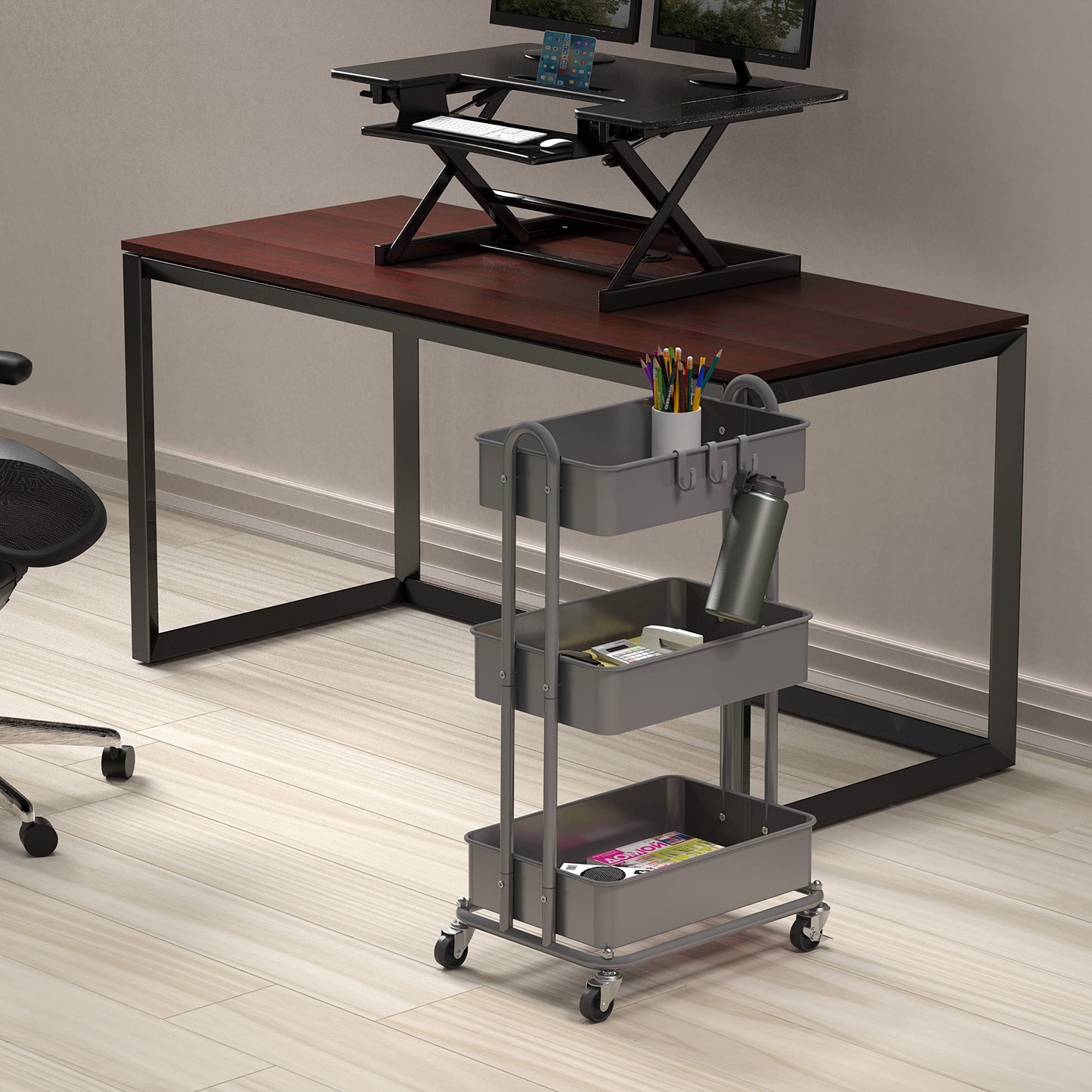 Simple Houseware 3-Tier Heavy Duty Metal Utility Rolling Cart, Silver