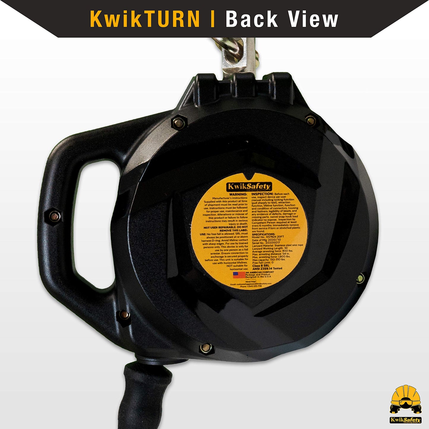 KwikSafety - Charlotte, NC - Mamba 50’ Self Retracting Lifeline [Carbonate + Integrated Handle] Class 1 Cable SRL ANSI OSHA Retractable Fall Arrest Safety Roofing Construction Gear