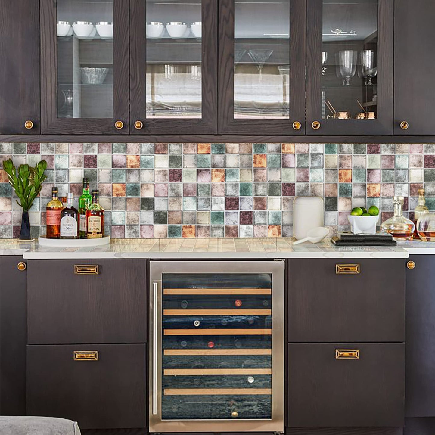 Parrotile Antique 2'' x 2'' Glass Squared Tile Glazed Red Grey Grid Mosaic Wall Backsplash Tile PT31 (Box of 5 Sheets)