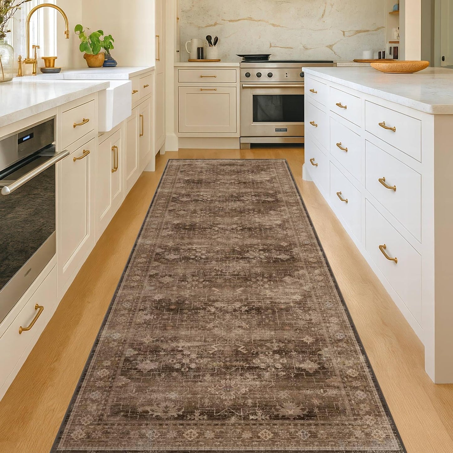 Regine Switzerland Brown Washable Long Runner Rug - Non-Slip Rubber Backing | 2'6"x8' for Hallways & Entryways