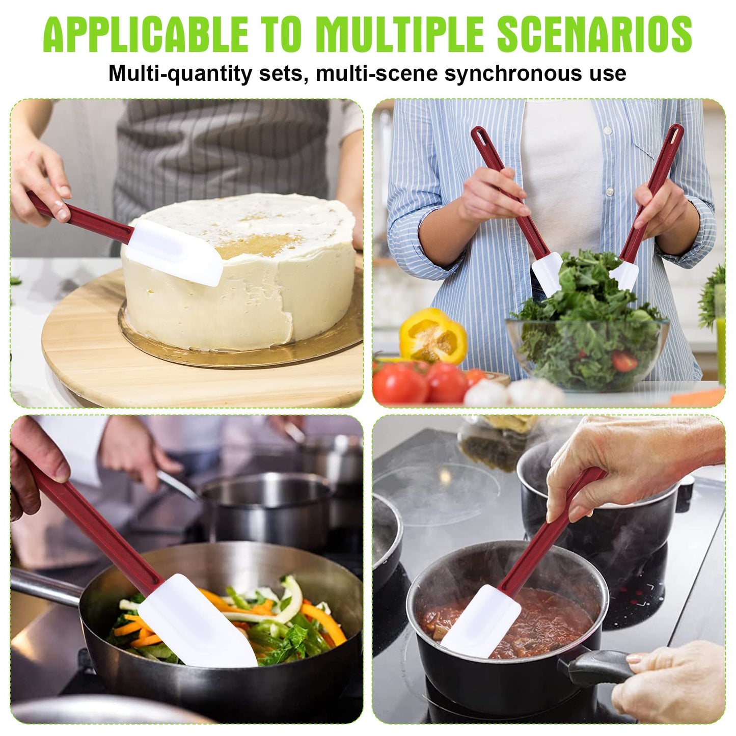 Meekoo 5 Pcs 10 Inch Rubber Spatula, 500℉ High Heat Resistant Spatulas Commercial Food Bpa Free Grade Non Stick Silicone Spatula for Baking Kitchen Cooking Dishwasher Safe