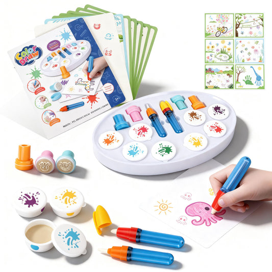 Xirtneduav 36-Piece Magic Brush Painting Set for Kids, Mess Free Art Station with Storage Base and Replaceable Brush Heads, Toddler Drawing Toys for Creative Learning Home & Travel, Gift for Boys Girl