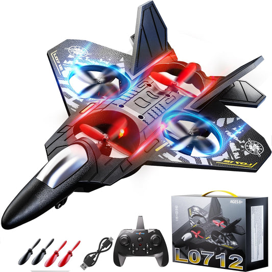 WATUDOU Foam Remote Control Airplane Drone for Kids Ages 8-12, Remote Control Jet with Lights, 360° Flips, Auto Hover, Headless Mode, One-Key Take Off & Landing, Outdoor Flying Toy Gift for Boys