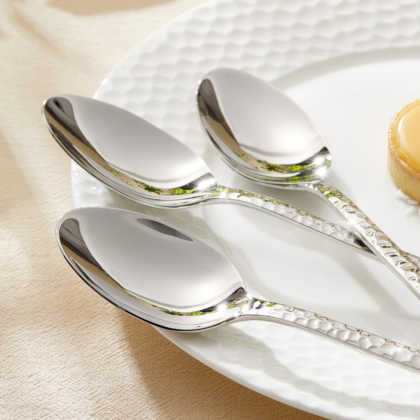 KINGSTONE 8.09-inches Hammered Dinner Spoons Set, 12-Piece 18/10 Stainless Steel Tablespoons, Food Grade Silverware Spoons for Home, Kitchen, Weddings, Parties or Restaurant, Dishwasher Safe