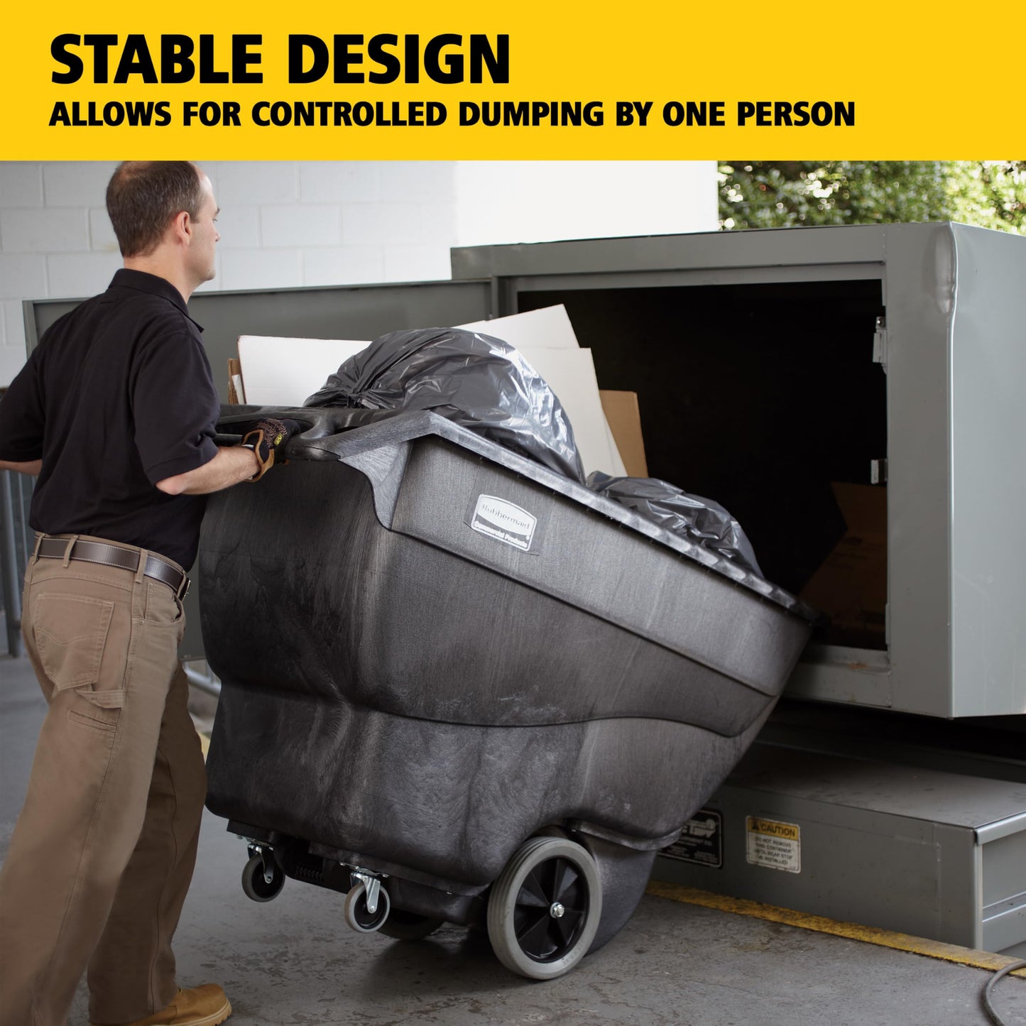 Rubbermaid Commercial Products Tilt Dump Truck/Trash Cart/Garbage Collection, 600 lbs 3/4 Cubic Yard Heavy Load Capacity with Wheels, Trash Recycling Cart, Black, Office/Warehouse/Facility Management