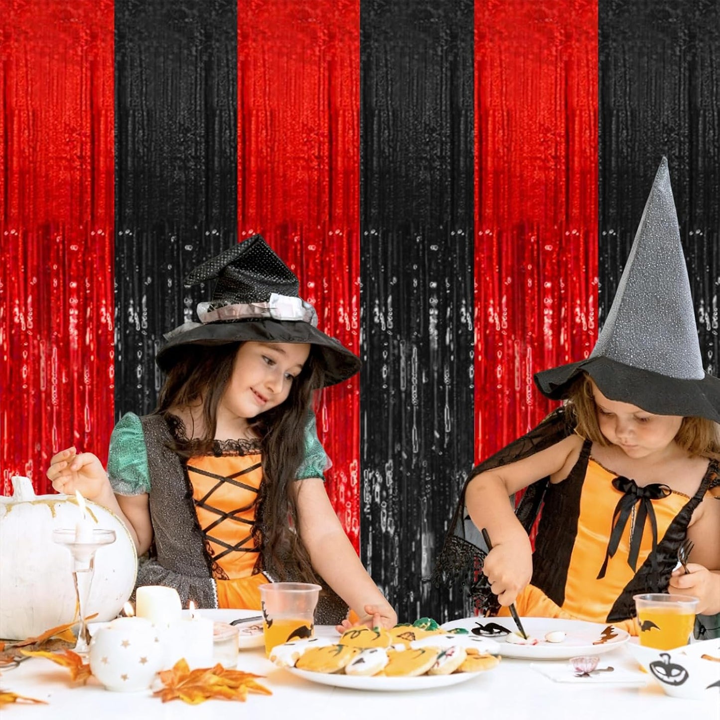 Skiennix 5 Pack Foil Fringe Curtains - Black & Red Party Backdrop Decorations for Events & Celebrations