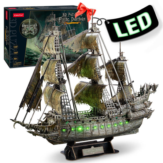 CubicFun 3D Puzzles for Adults Green LED Flying Dutchman, 360 Pieces Pirate Ship Arts & Crafts for Adults Gifts for Men Women Model Kit, Lighting Ghost Ship Easter Gift for Him