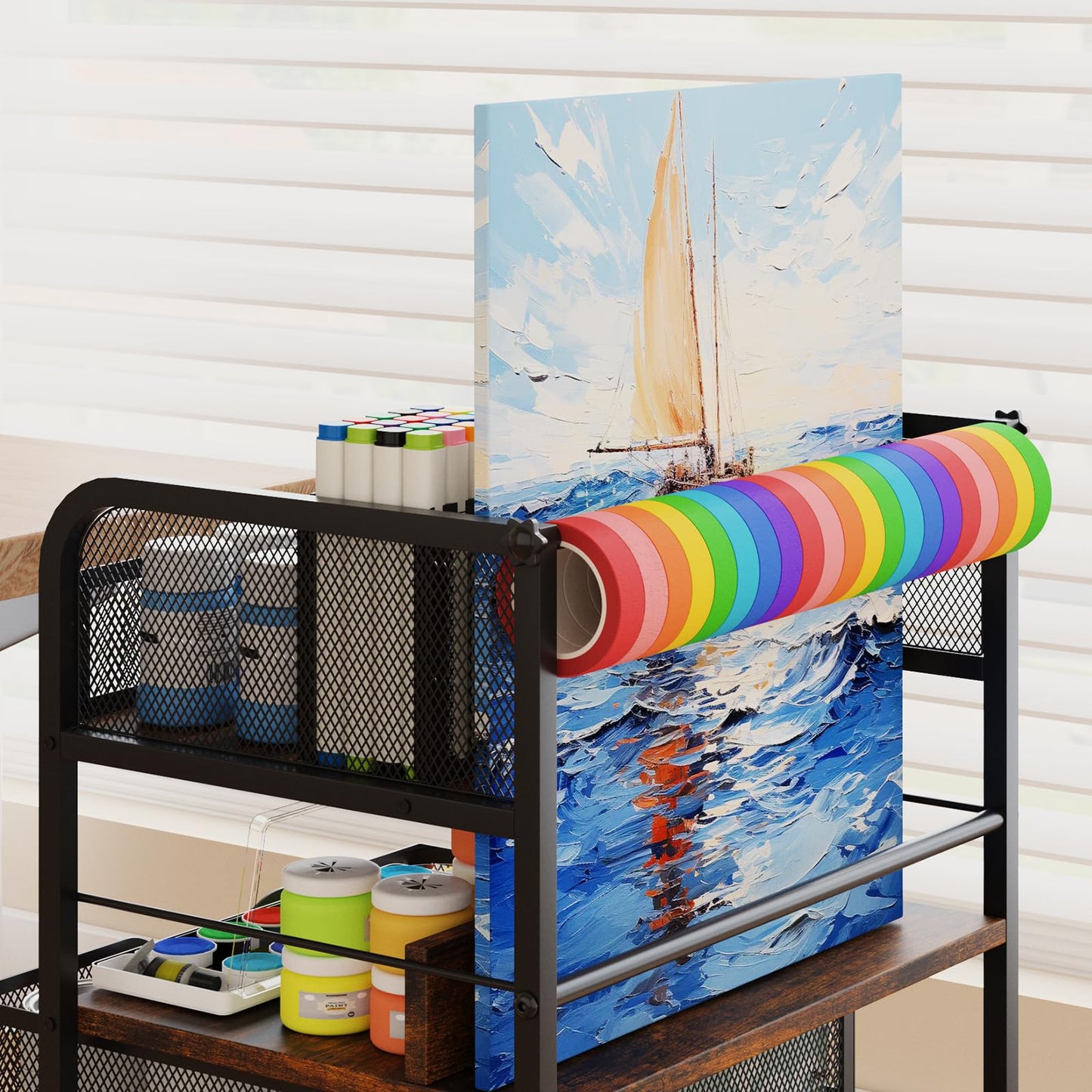 Homsorout Art cart, 5 Tier Rolling Cart - Utility Cart with Storage Drawer and Wheels, Versatile Art & Craft Organizer for Home, Office, or Studio Ideal for Storing Brushes, Paints