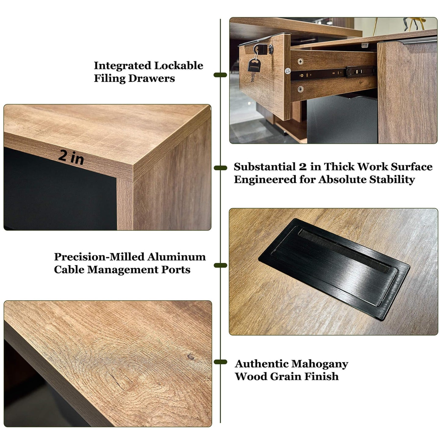 SAINTCY L-Shaped Executive Desk, Retractable Office Desk with Drawers, Large Wood Computer Desks Adjustable Width for Boss, Bussiness Owners, Manangers and Supervisors, (Right Return, 70.86" to 78.7")