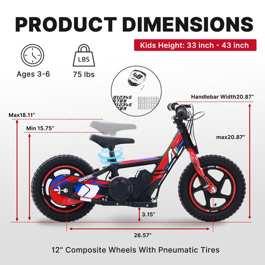 AIII Lightweight Electric Motorcycle for Kids, 150W Up to 10MPH, 24V Detachable Battery, Dual Brakes Electric Balance Bike for Ages 3-6