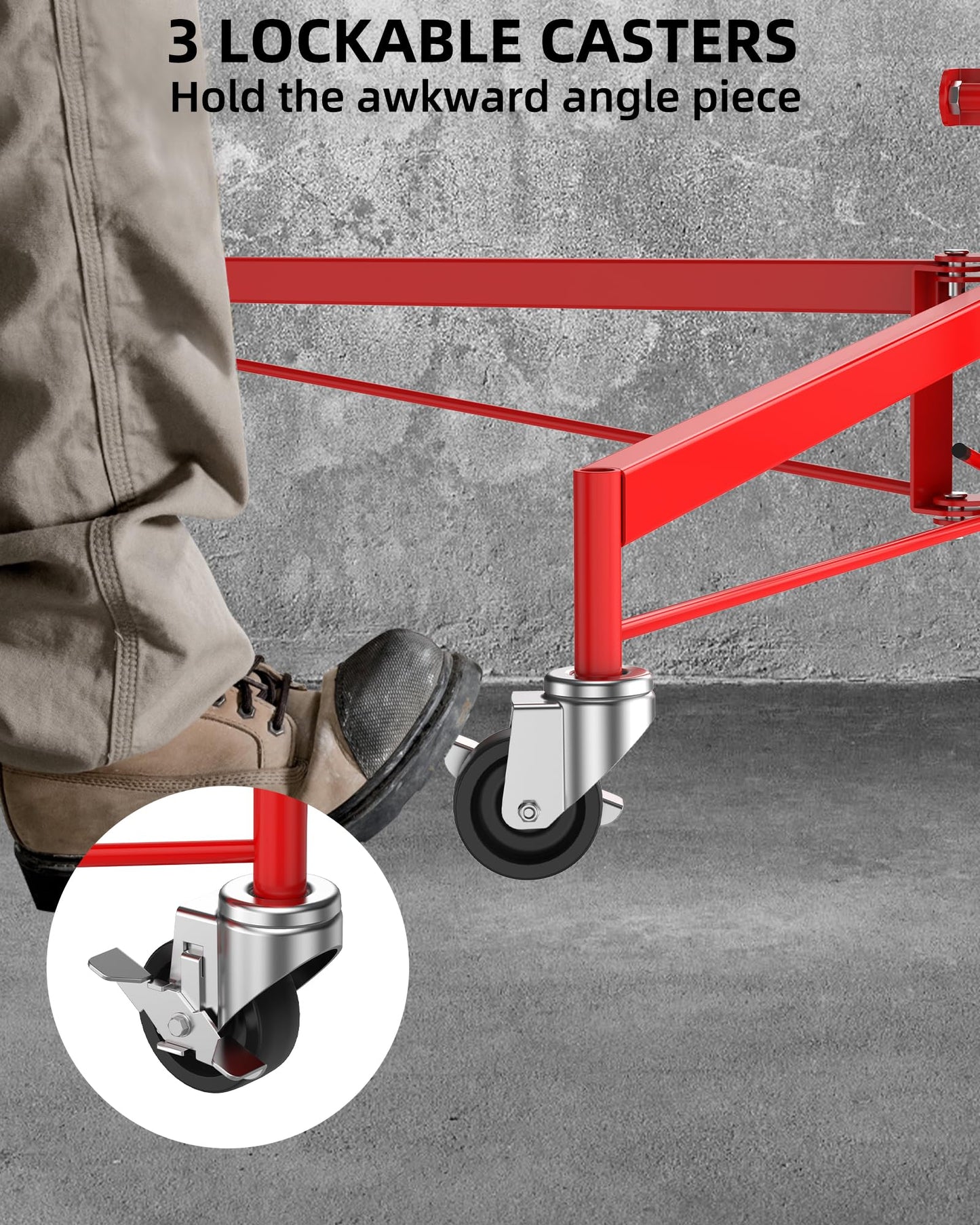 Drywall Lift 16 ft, Heavy-Duty 150 Lbs Drywall Rolling Lifter Panel, Sheetrock Hoist Lift Drywall Jack Lift for Ceiling, Drywall Panel Hoist with 360°Adjustable Telescopic Arm &3 Lockable Wheels, Red