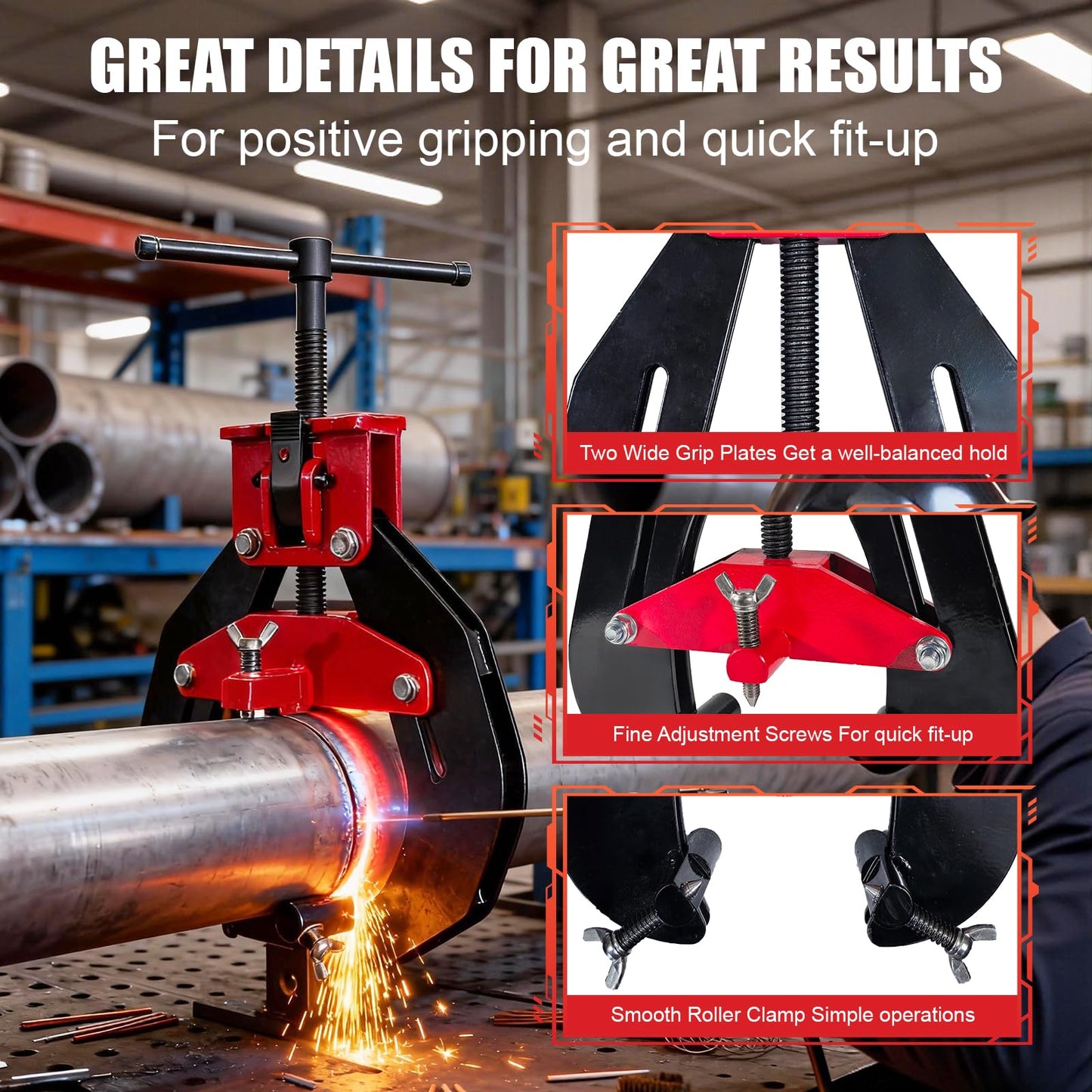 Alwalkee 8"-20" Heavy Duty Pipe Alignment Clamp, Professional Quick Release T-Handle for Welding & Fittin