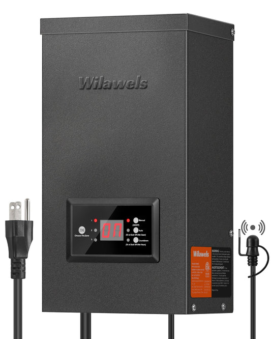 WILAWELS 600W Low Voltage Landscape Transformer, 3 Zone Independent Control Landscape Lighting Transformer, 120VAC to 12/14V AC Low Voltage Transformer with Timer & Photocell Sensor ETL Listed C32LT06