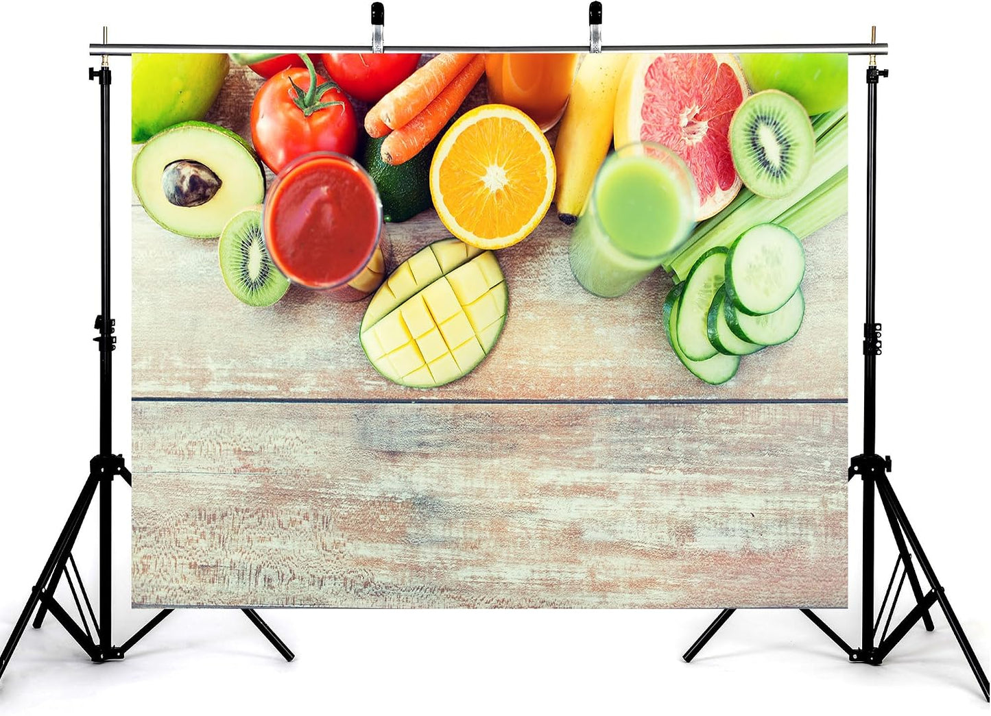 KeyWork 9x9ft Fresh Fruit Smoothie Backdrop Colorful Produce Wooden Table Photography Background for Healthy Themed