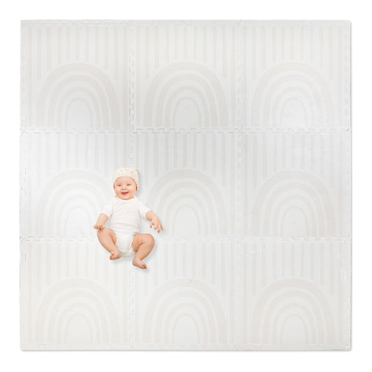 Play Platoon Non-Toxic Large Baby Play Mat for Floor, 9 Tile 72 x 72 inch - Extra-Thick Interlocking Foam Floor Tiles 24 x 24 in Puzzle Mat Pieces with Border, Playmat Rug for Kids - Rainbow