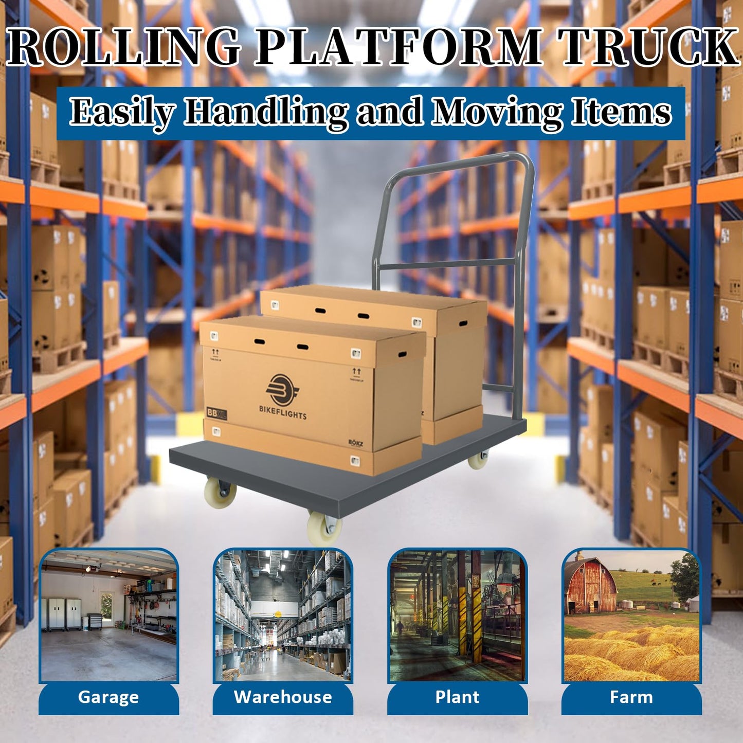 Heavy Duty Platform Truck Moving Flatbed Cart, Steel Flatbed Cart for Luggage Moving, Shopping, 48"x30"Push Dolly, 2000 LBS Dolly Cart Flatform with Wheels and Handle (48"x30")
