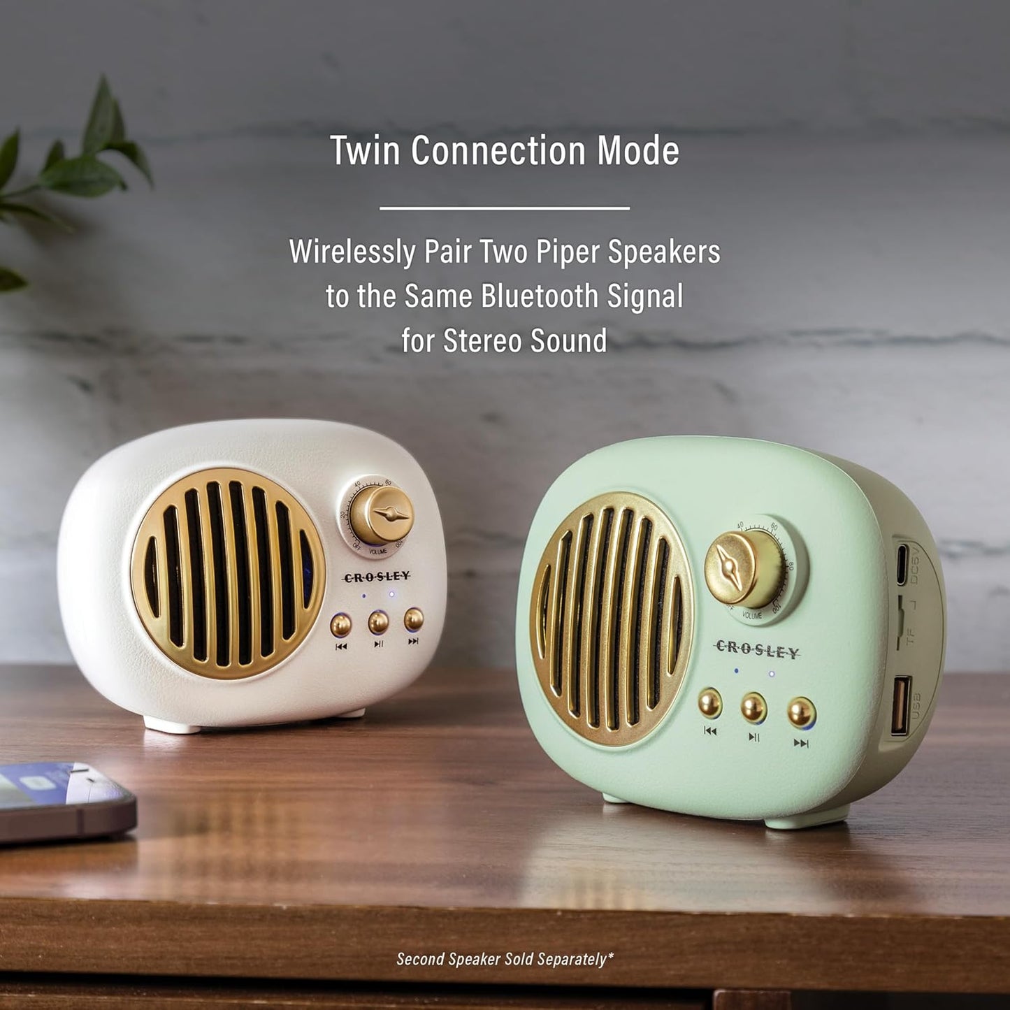 Crosley CR3044A-WH Piper Portable Bluetooth Speaker, White