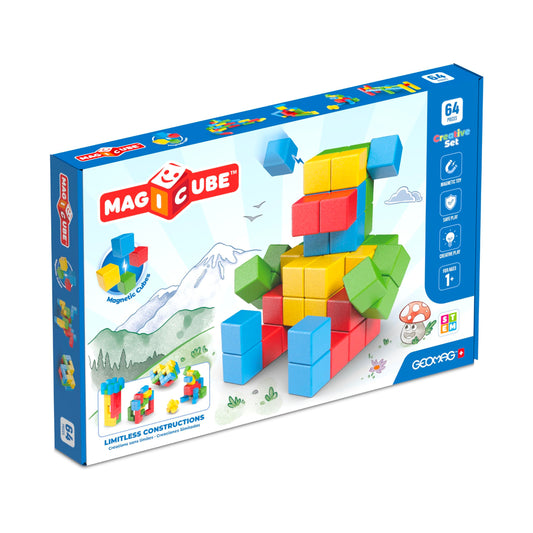 Geomag Magicube Magnetic Blocks, 64 Large Magnetic Cubes STEM Toy, Sensory Toys for Toddlers 1-3, Building Blocks for Kids, Fun Toddler Toys 1-2 yrs