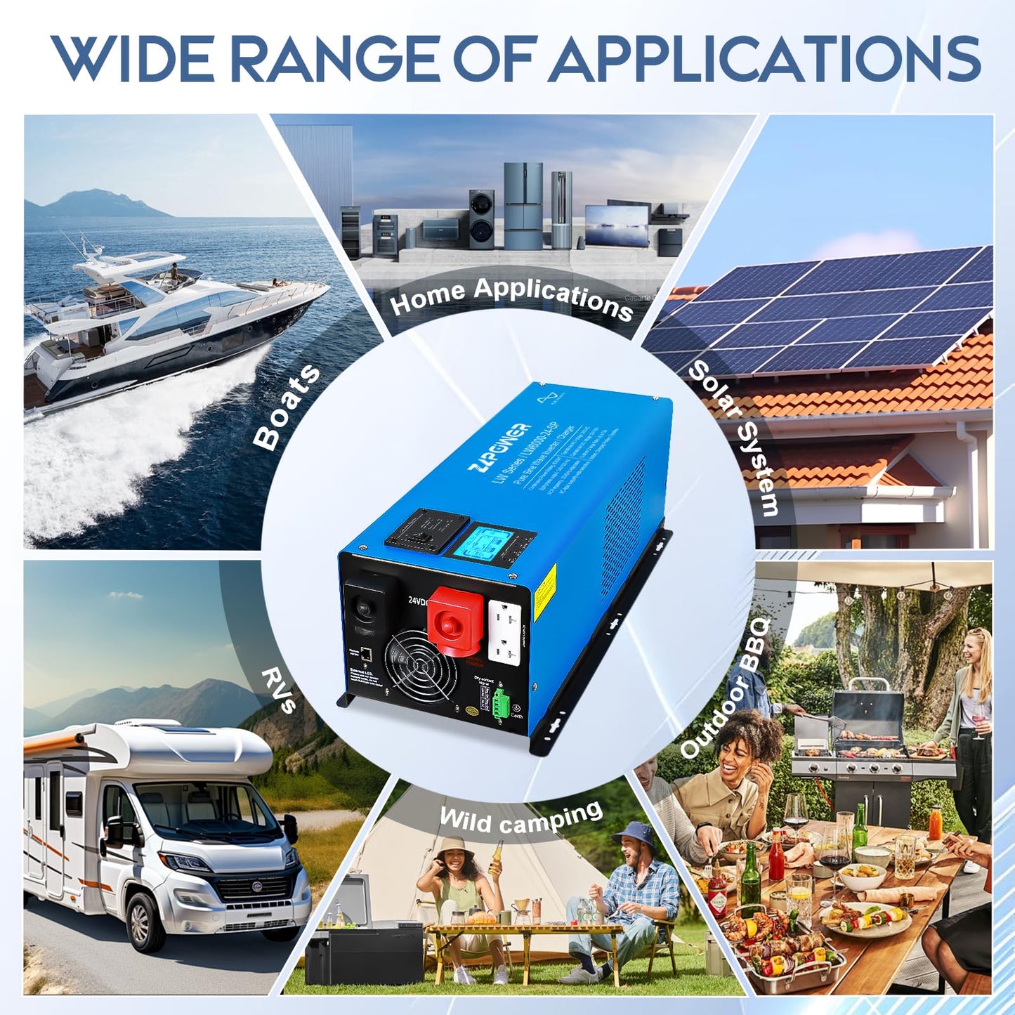 ZLPOWER 6000W 24V DC Pure Sine Wave Inverter, 18000W Peak, 240 AC Input,120V/240V AC Split Phase Output with Battery Charger, LCD Display, Off-Grid Low Frequency Inverter for Home RV Camping (6000W)