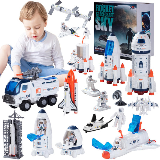 Wbzle Large Space Exploration Astronaut Kids Toy, Rocket & Shuttle with Light/Sound & Spray Effects, Outer Space Playset Series