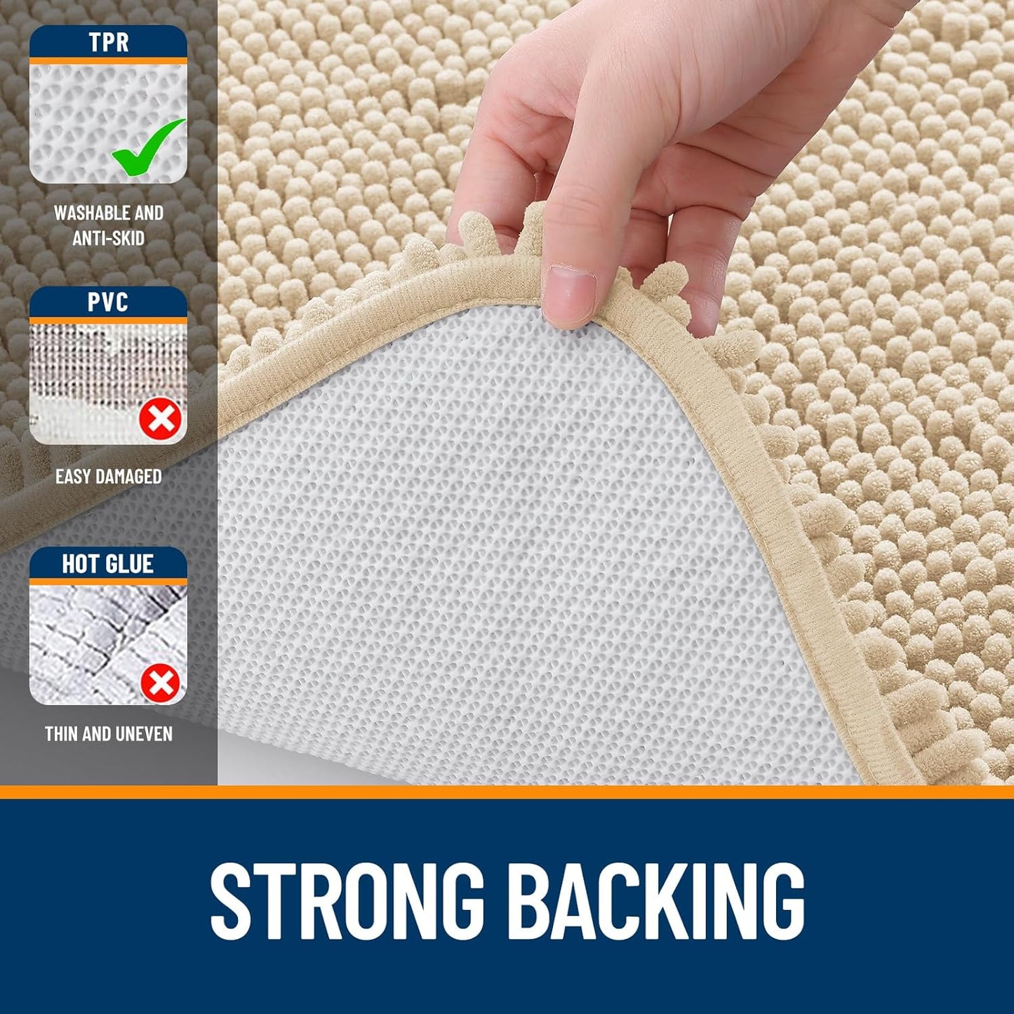 OLANLY Large Bathroom Rugs - Extra Soft Chenille Bath Mats | Quick-Dry, Machine Washable, 59x35, Beige