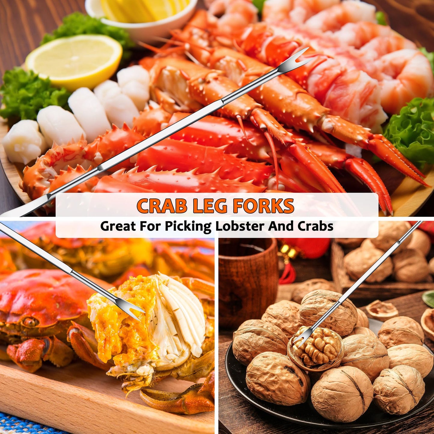 Seafood Crab Crackers and Tools, 21 Pcs Crab Leg Crackers, Nut Cracker Set, Seafood Tools Include 5 Crab Crackers, 5 Lobster Shellers, 5 Crab Leg Forks, 5 Seafood Scissors, mobzio Crab Legs Utensils