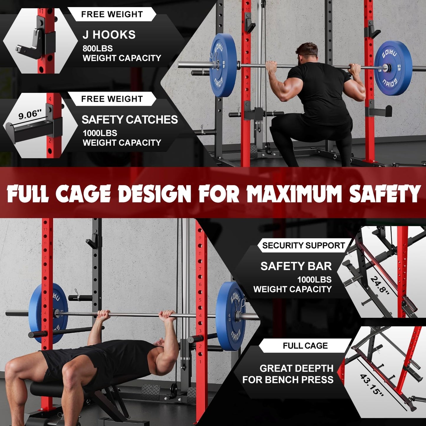 Goimu C1-V4 Power Cage, 2000LBS Squat Rack with LAT Pulldown, Multi-Function Weight Cage Strength Training Machine, Workout Cage with More Attachments for Home Gym Garage (RD Home Gym Package)