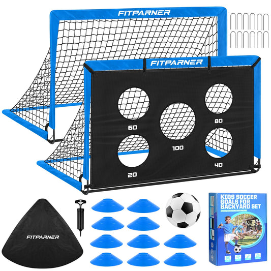 Kids Soccer Goals, 2 Pack 4x3 ft Soccer Nets for Kids Age 3-5 6-8 8-12 10-12-14, Backyard Training Equipment Set with Target, Ball, Cones for Goal Practice,Outdoor Game, Ideal Gift