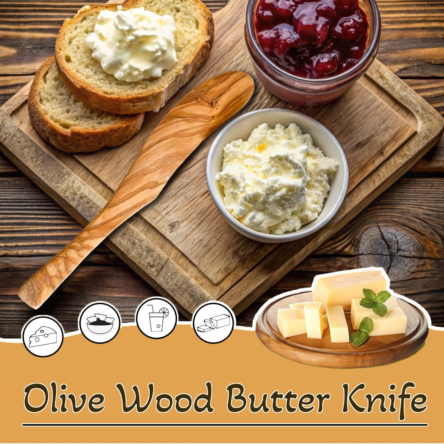 Olive Wooden Butter Knife Spreader, Handmade 6.8 Inch Peanut Butter Knives for Jam, Cheese, Cream, Bread Sandwich Spreaders, Mini Spreader Serving Utensil Set for Breakfast Picnic (3PCS Butter Knives)