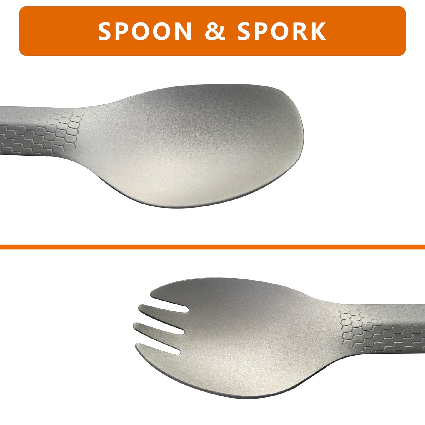 Dawn Deer 3 in1 Titanium Ultralight Cutlery Set, Long Handle Spoon and Spork, Camping tong, Travel Utensils with Bag (16CM)