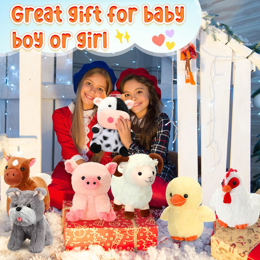 Hiboom 14 Pack Farm Stuffed Plush Animals Toys Set 8 Inch Barnyard Stuffed Animals Bulk Soft Pig Rooster Horse Duck Sheep Cow Dog Toy Gifts for Birthday Party Favor Supplies