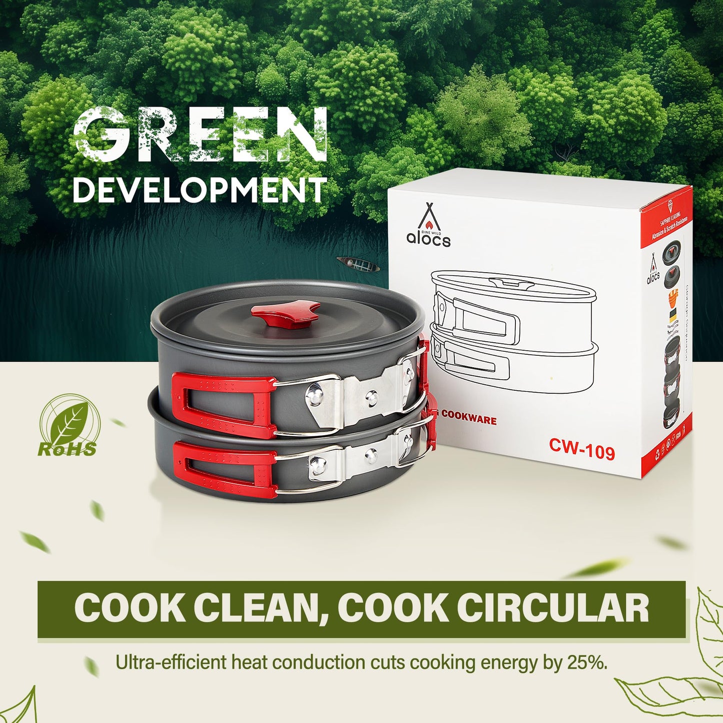 Alocs 13pcs Camping Cookware, Portable Camping Essentials with Accessories, Camping Gear Camping Cooking Set for Outdoor Cooking, Backpacking, Hiking and Picnic