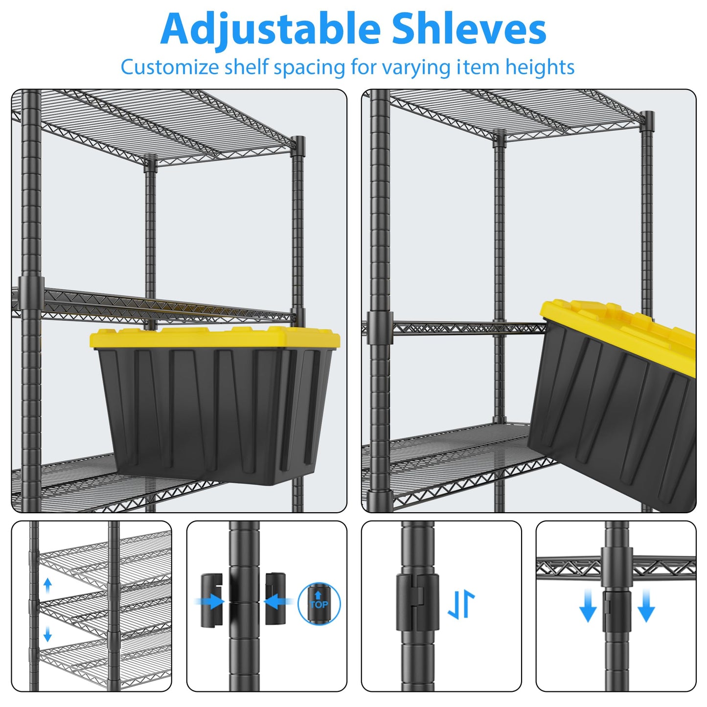 Homdox Heavy Duty Metal Shelves for Storage, 4 Tier Storage Racks and Shelving, Commercial Adjustable Wire Shelving Unit on Wheels, Garage Rack Pantry Shelves Kitchen Shelving, 18"x48"x72", Black