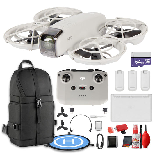 DJI Neo Drone Fly More Combo with RC-N3 Controller, Compact 4K UHD Mini Drone for Beginners, Travel, Vlogs, and Content Creation (CP.FP.00000185.01) + 64GB Card + Backpack + More (24pc Bundle)