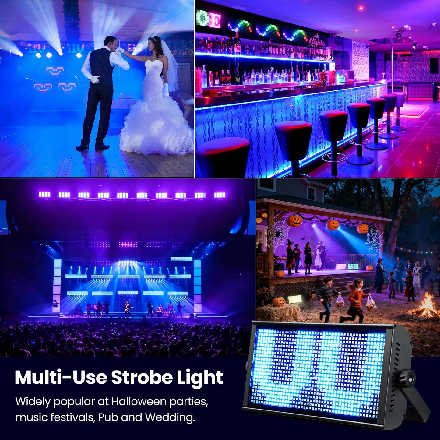 BETOPPER LF105 LED Stage Strobe Light,200W Matrix RGB DJ Strobe Light Bar with DMX512, 8/9/15CH, Sound Activated, Wash Uplight Dual-Zone Effects for DJ, Club, Party & Wedding