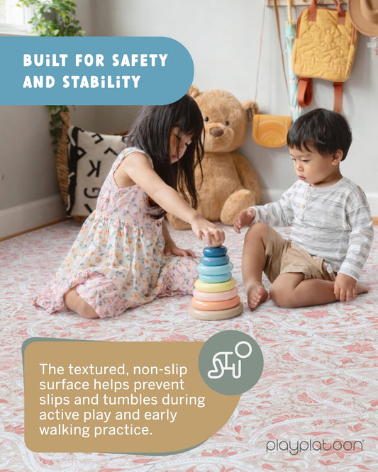 Play Platoon Non-Toxic Large Baby Play Mat for Floor, 16 Tile 96 x 96 inch - Extra-Thick Interlocking Foam Floor Tiles 24 x 24 in Puzzle Mat Pieces with Border, Playmat for Toddlers & Children - Petal