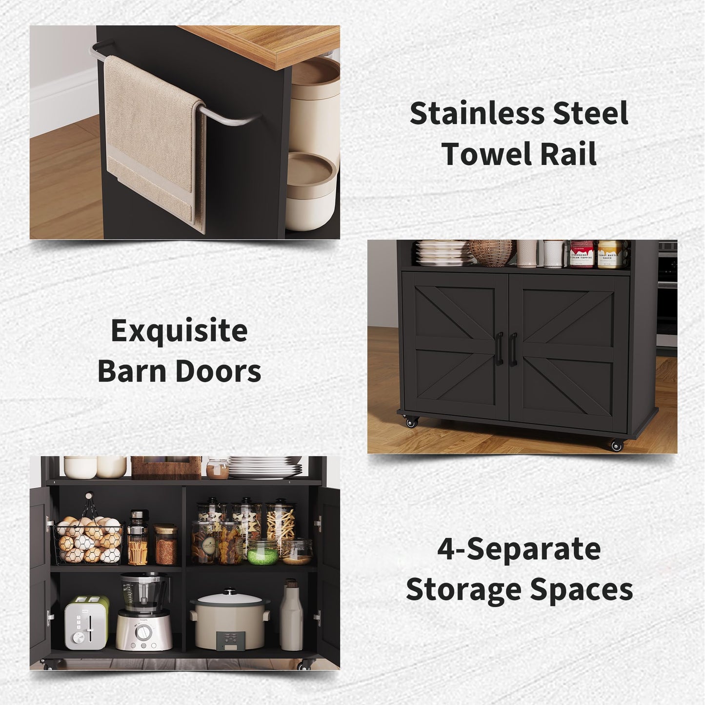Garvee Rolling Kitchen Island with Storage Cabinet, 40.4'' Width Kitchen Cart, Portable Mobile Kitchen Island with Towel Rack, Wood Top and Lockable Wheels for Kitchen, Dining Room