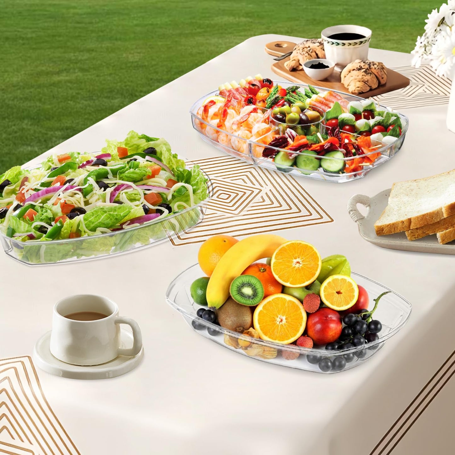 Chilled Serving Platters,Chilled Veggie Tray with Lid,Ice Serving Platters and Trays Cold Travel,Fruit Ice Serving Tray,Appetizer Fruit Snack Tray Keeps Food Cool