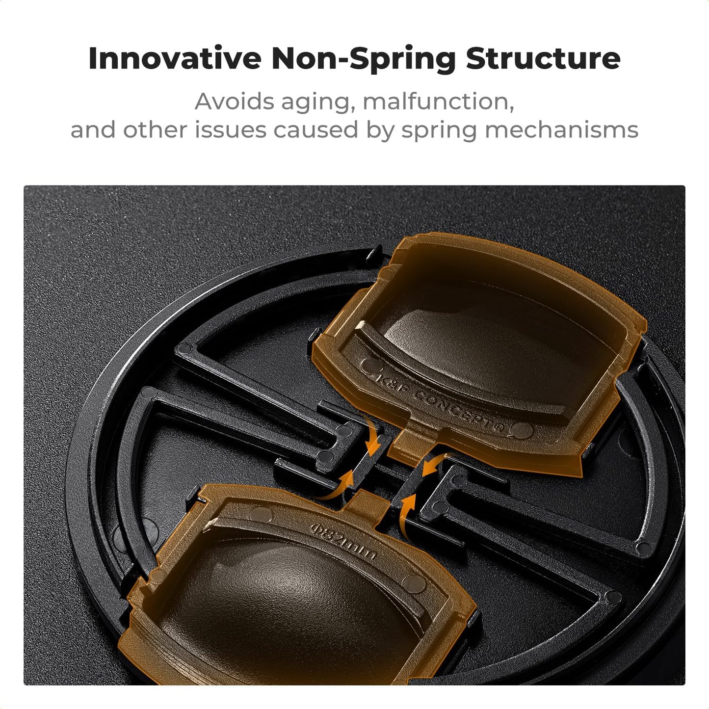 K&F CONCEPT 49mm 4-in-1 Pinch Lens Cap Cover, Center Lens Cover + Anti-Loss Keeper Leash + Microfiber Cleaning Cloth