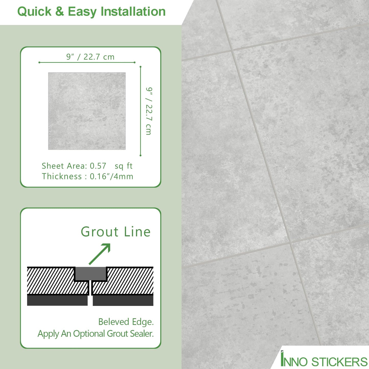 16-Pack Peel and Stick Floor and Wall Tile for Kitchen Bathroom, 9" x 9" Stone Composite Self Adhesive Vinyl Flooring Gray Cement Looks Waterproof Backsplash Tile, Covers 9.12 Sq Ft.